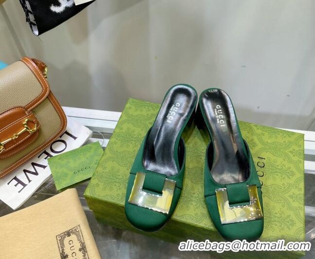 Top Grade Gucci Silk High Heel Mules 8.5cm Green 030709