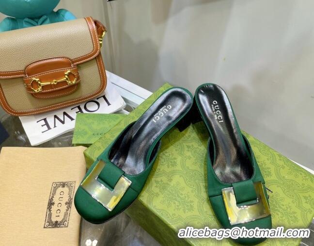 Top Grade Gucci Silk High Heel Mules 8.5cm Green 030709