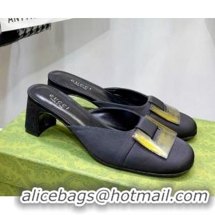 Best Quality Gucci Silk High Heel Mules 8.5cm Black 030711