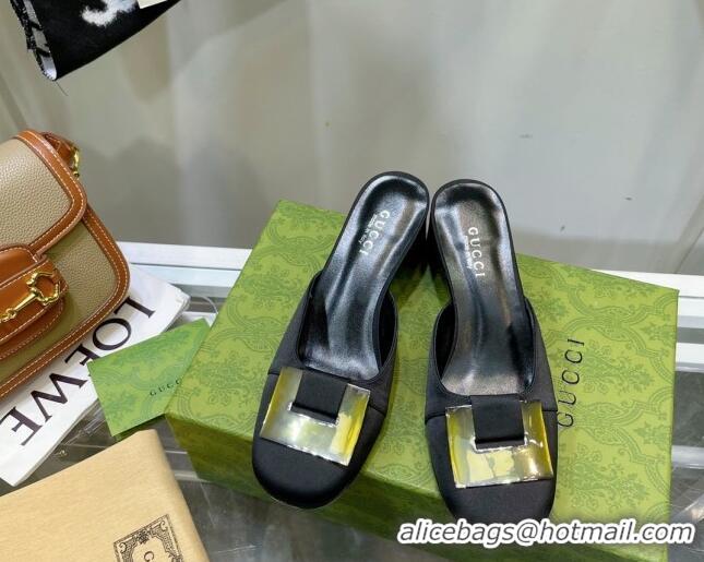 Best Quality Gucci Silk High Heel Mules 8.5cm Black 030711