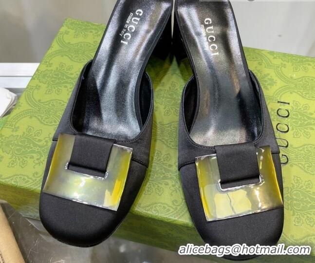 Best Quality Gucci Silk High Heel Mules 8.5cm Black 030711