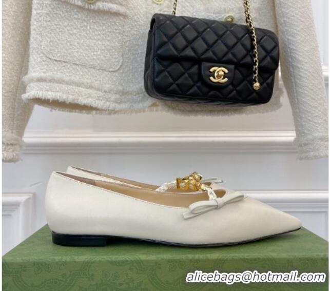 Sumptuous Gucci Leather Ballet Flat with 'GUCCI' Bow White 032548