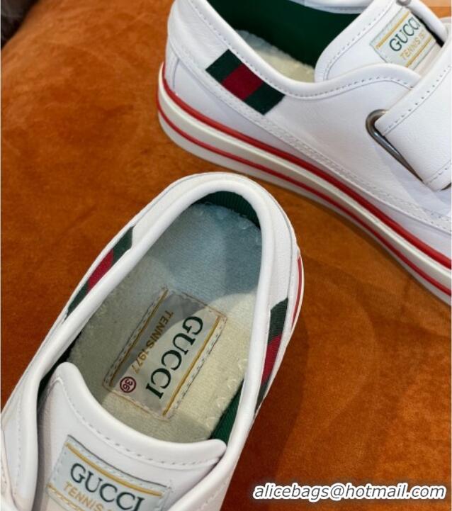 Perfect Gucci Tennis 1977 leather Sneakers with Velcro Strap White 032678