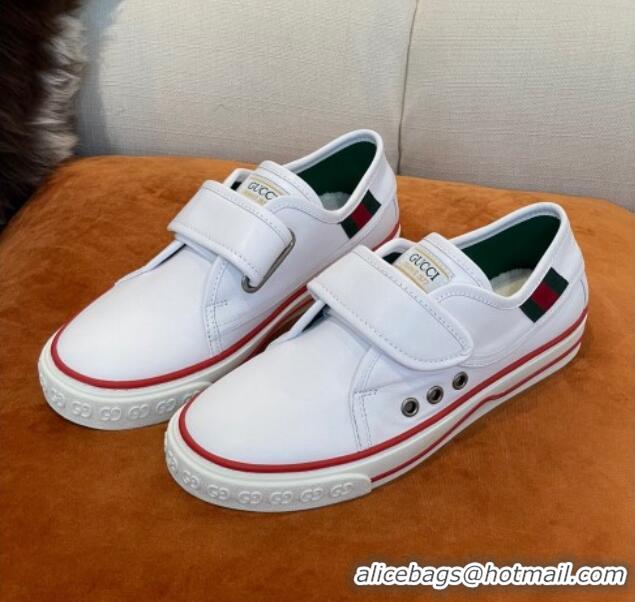 Perfect Gucci Tennis 1977 leather Sneakers with Velcro Strap White 032678