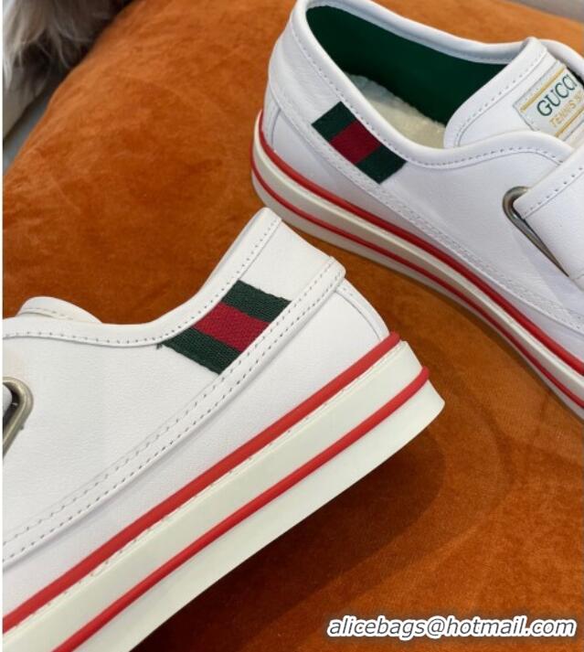 Perfect Gucci Tennis 1977 leather Sneakers with Velcro Strap White 032678