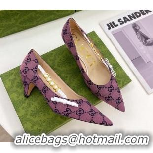 Sumptuous Gucci GG Canvas Pumps 5.5cm with 'GUCCI' Bow Purple 032851