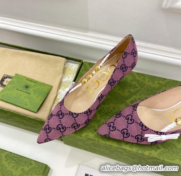 Sumptuous Gucci GG Canvas Pumps 5.5cm with 'GUCCI' Bow Purple 032851