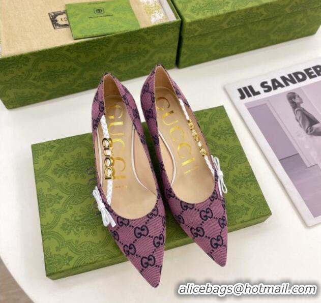 Sumptuous Gucci GG Canvas Pumps 5.5cm with 'GUCCI' Bow Purple 032851