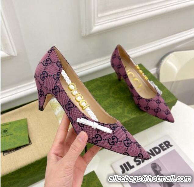 Sumptuous Gucci GG Canvas Pumps 5.5cm with 'GUCCI' Bow Purple 032851