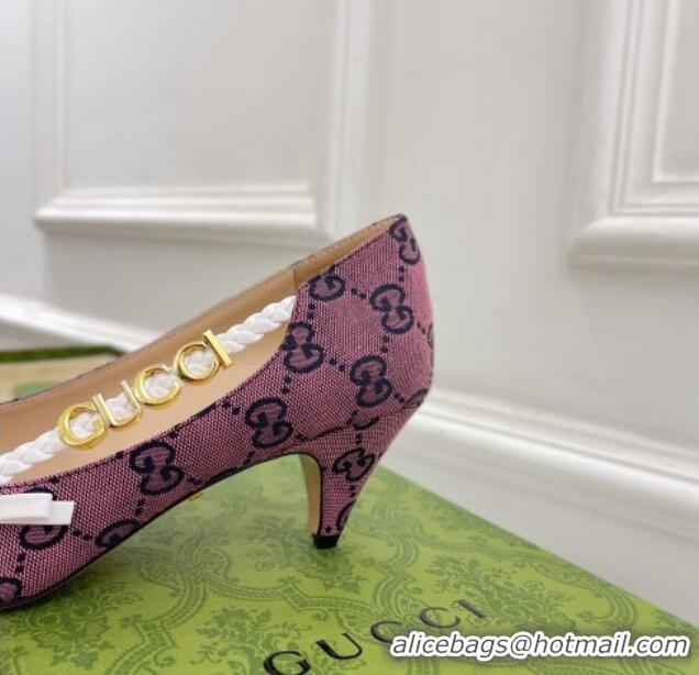 Sumptuous Gucci GG Canvas Pumps 5.5cm with 'GUCCI' Bow Purple 032851