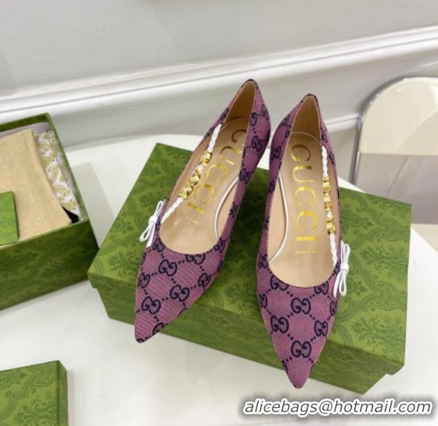 Sumptuous Gucci GG Canvas Pumps 5.5cm with 'GUCCI' Bow Purple 032851