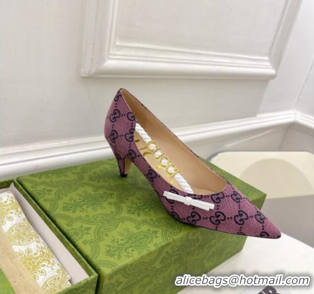 Sumptuous Gucci GG Canvas Pumps 5.5cm with 'GUCCI' Bow Purple 032851