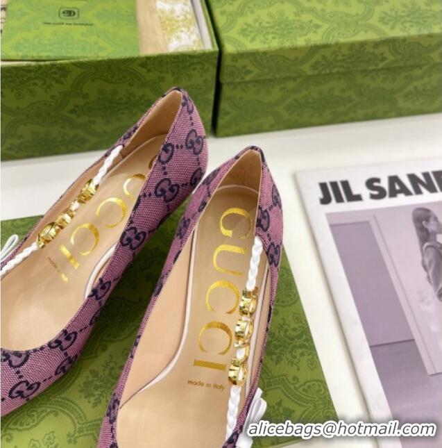 Sumptuous Gucci GG Canvas Pumps 5.5cm with 'GUCCI' Bow Purple 032851