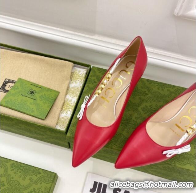 Good Looking Gucci Leather Pumps 5.5cm with 'GUCCI' Bow Red 032854