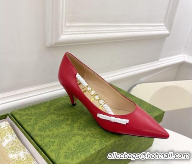 Good Looking Gucci Leather Pumps 5.5cm with 'GUCCI' Bow Red 032854