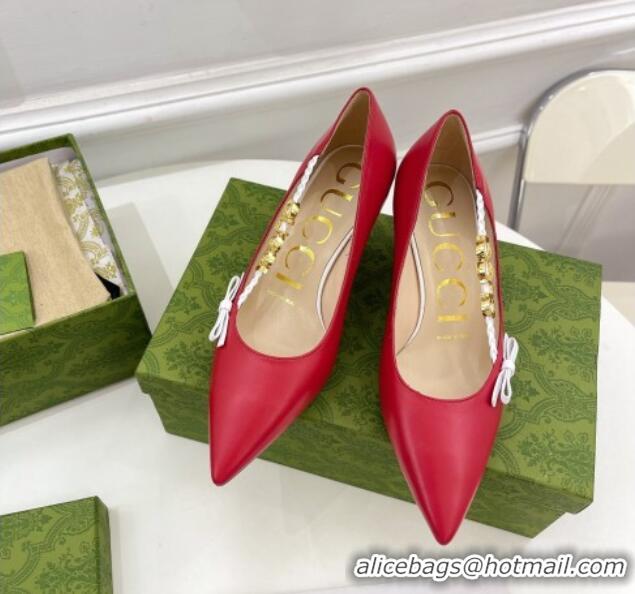 Good Looking Gucci Leather Pumps 5.5cm with 'GUCCI' Bow Red 032854