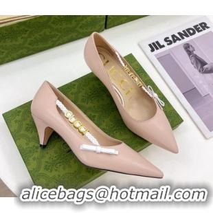 Best Product Gucci Leather Pumps 5.5cm with 'GUCCI' Bow Pink 032855