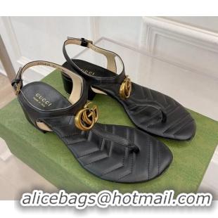 Lowest Price Gucci Calfskin GG Thong Sandals 3.5cm Black 032856