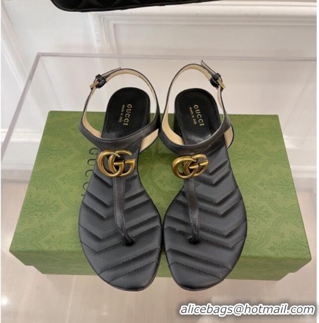 Lowest Price Gucci Calfskin GG Thong Sandals 3.5cm Black 032856