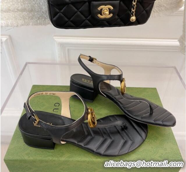 Lowest Price Gucci Calfskin GG Thong Sandals 3.5cm Black 032856