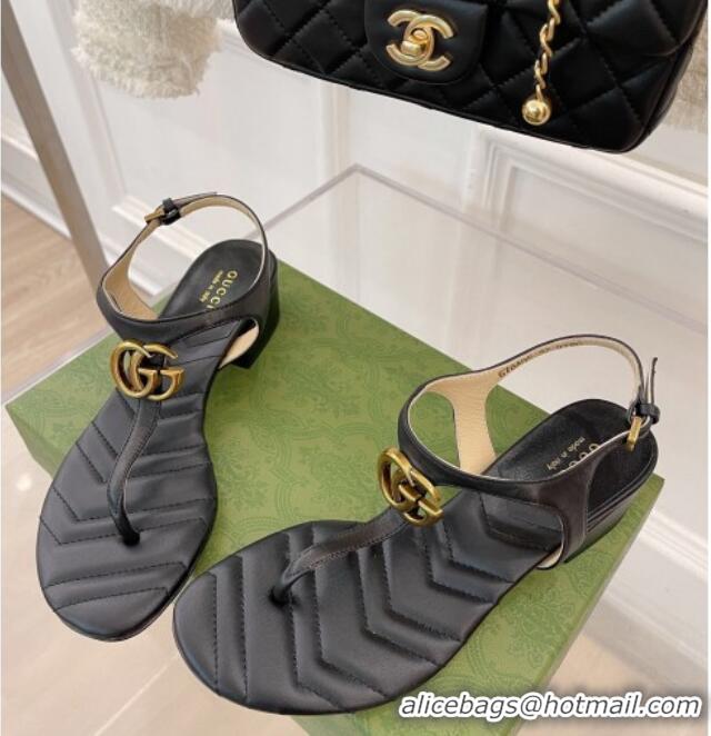 Lowest Price Gucci Calfskin GG Thong Sandals 3.5cm Black 032856