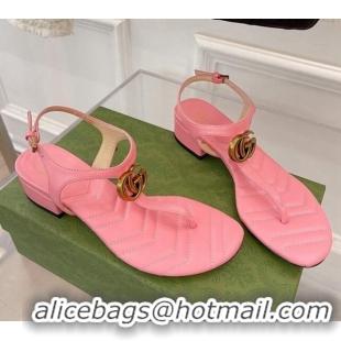 Good Quality Gucci Calfskin GG Thong Sandals 3.5cm Pink 032857