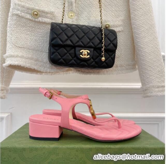 Good Quality Gucci Calfskin GG Thong Sandals 3.5cm Pink 032857