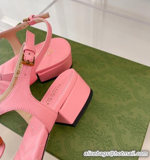 Good Quality Gucci Calfskin GG Thong Sandals 3.5cm Pink 032857