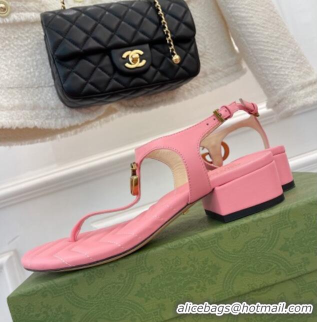 Good Quality Gucci Calfskin GG Thong Sandals 3.5cm Pink 032857