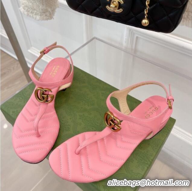 Good Quality Gucci Calfskin GG Thong Sandals 3.5cm Pink 032857