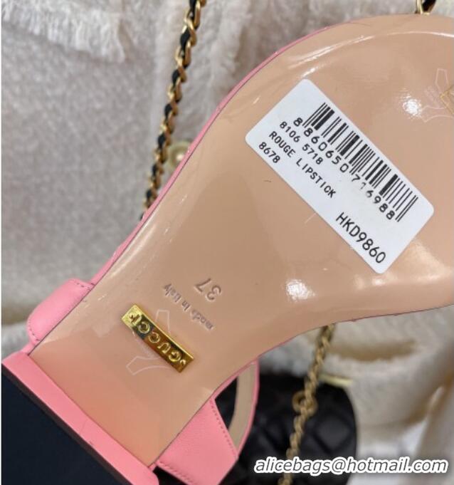 Good Quality Gucci Calfskin GG Thong Sandals 3.5cm Pink 032857