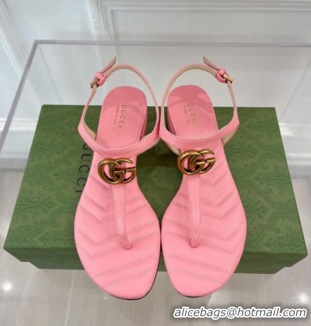 Good Quality Gucci Calfskin GG Thong Sandals 3.5cm Pink 032857