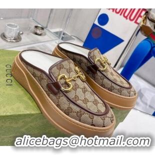 Luxury Gucci GG Canvas Flat Mules Beige 032863