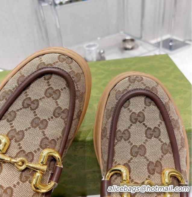 Luxury Gucci GG Canvas Flat Mules Beige 032863