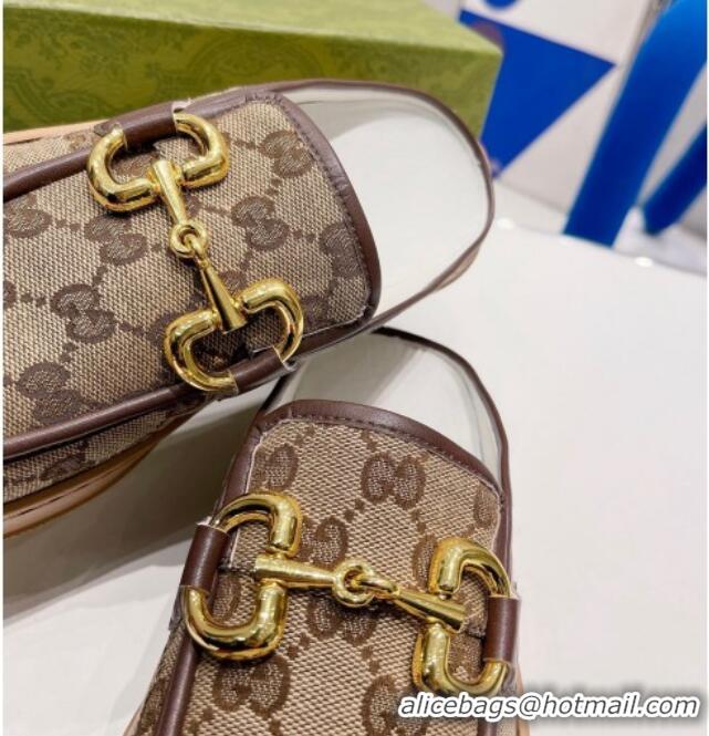 Luxury Gucci GG Canvas Flat Mules Beige 032863