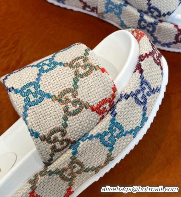 Pretty Style Gucci GG Jacquard Platform Slide Sandals 5.5cm White 032895