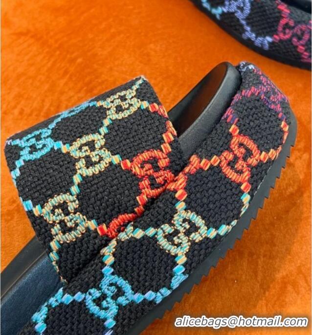 Best Price Gucci GG Jacquard Platform Slide Sandals 5.5cm Black 032896