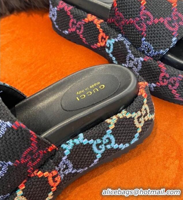 Best Price Gucci GG Jacquard Platform Slide Sandals 5.5cm Black 032896