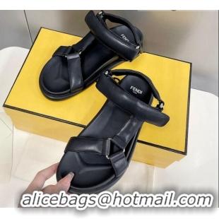 Hot Style Fendi Feel Leather Flat Sandals Black 032234