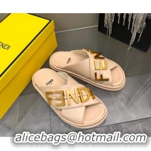 Low Price Fendi Fendigraphy Leather Lettering Flat Slide Sandals Pink 032239