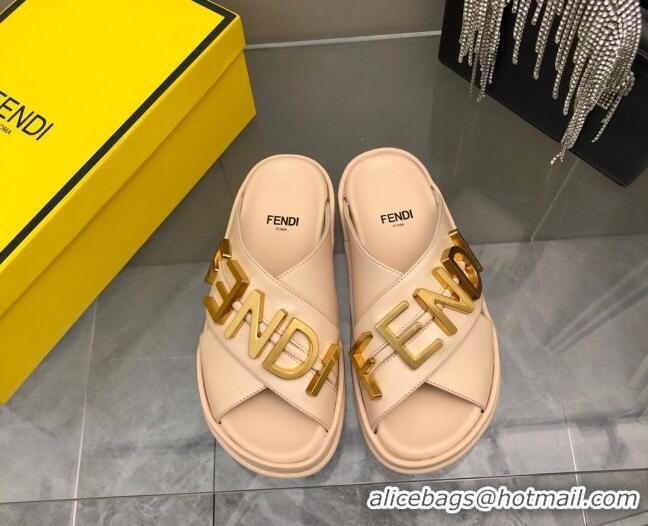 Low Price Fendi Fendigraphy Leather Lettering Flat Slide Sandals Pink 032239