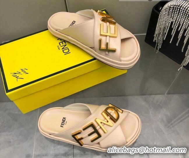 Low Price Fendi Fendigraphy Leather Lettering Flat Slide Sandals Pink 032239