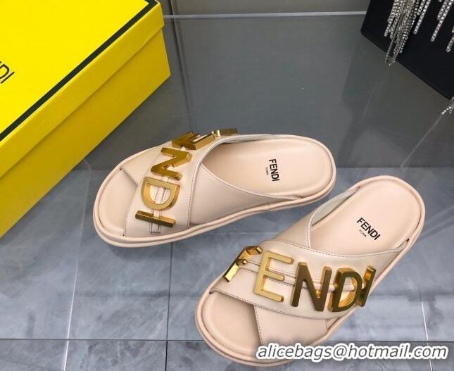 Low Price Fendi Fendigraphy Leather Lettering Flat Slide Sandals Pink 032239