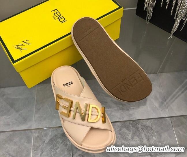 Low Price Fendi Fendigraphy Leather Lettering Flat Slide Sandals Pink 032239