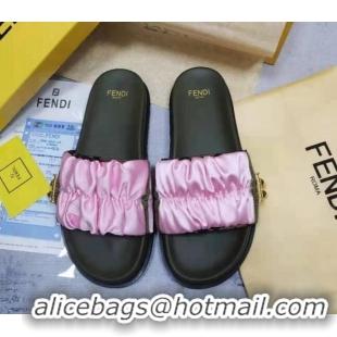 Luxury Fendi Feel Satin Drawstring Flat Slide Sandals Pink 032240