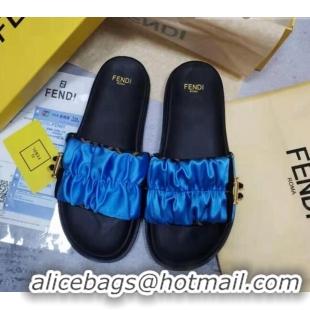 Perfect Fendi Feel Satin Drawstring Flat Slide Sandals Blue 032242