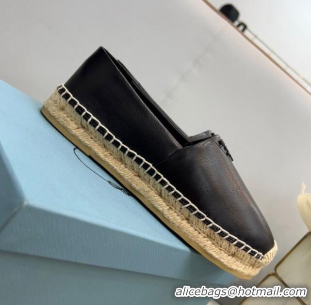 Good Quality Prada Nappa Lambskin Espadrilles Black 030731