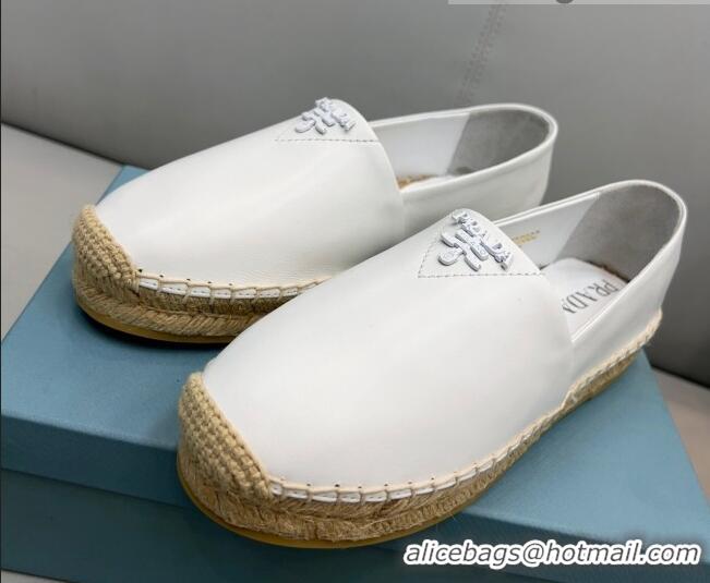 Stylish Prada Nappa Lambskin Espadrilles White 030732