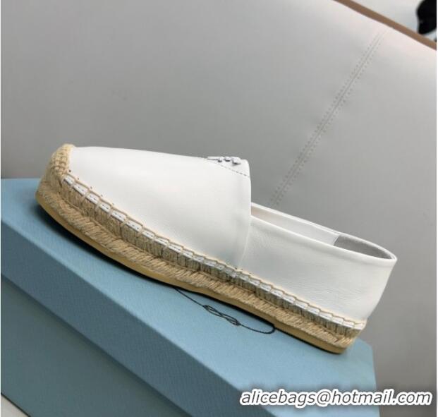 Stylish Prada Nappa Lambskin Espadrilles White 030732