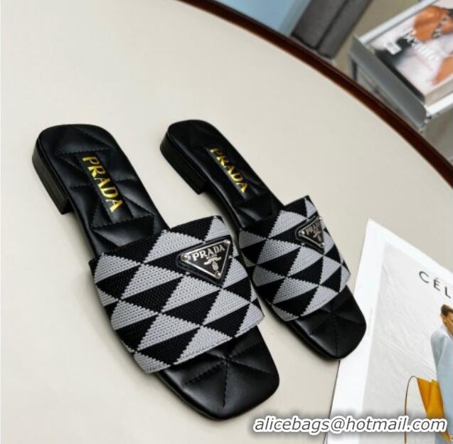 Best Price Prada Symbole Jacquard Fabric Flat Slide Sandals Grey 032370